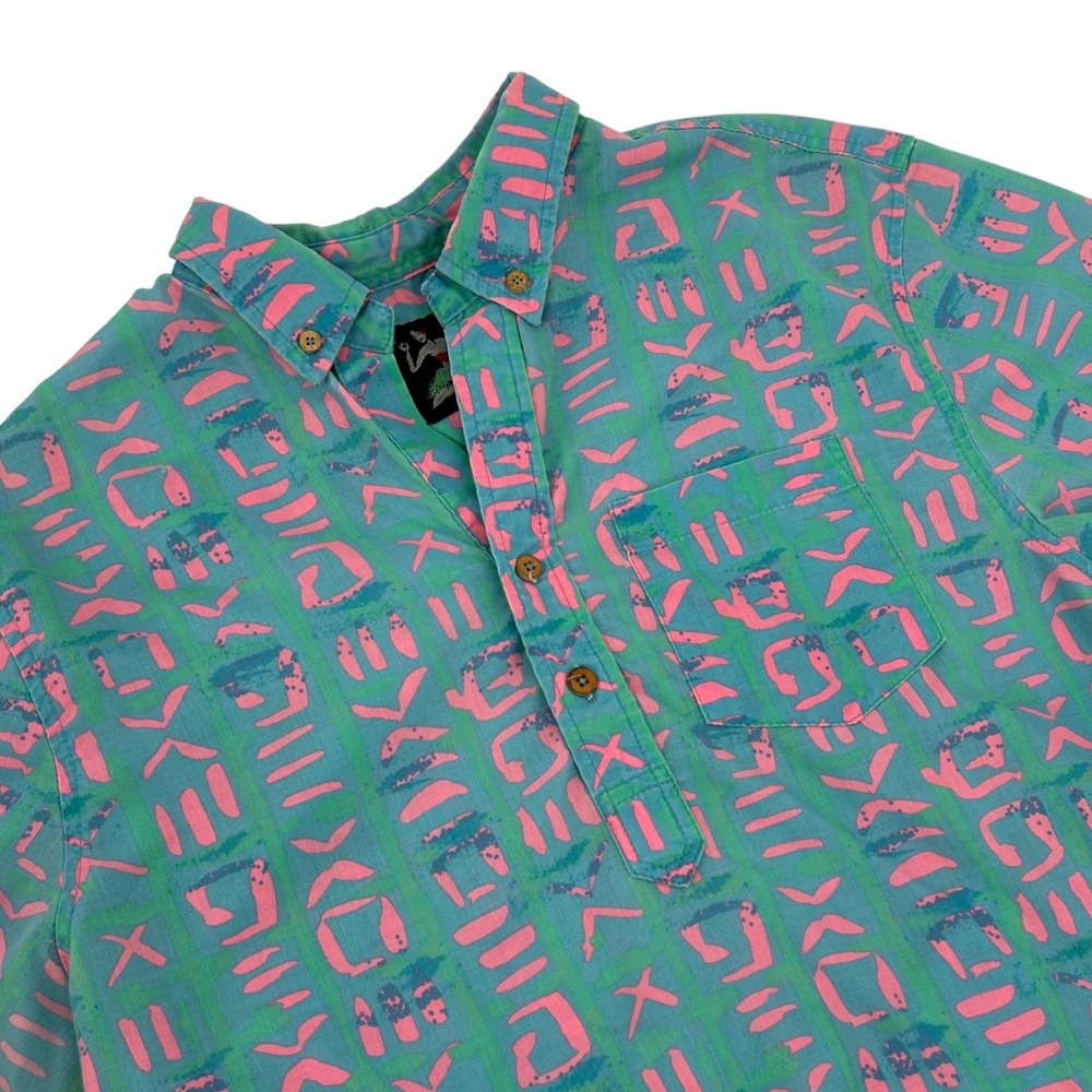 Chubbies The Nutter Popover Shirt Mens Medium Teal Pink Cotton Popover USA